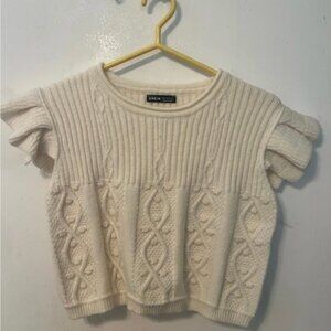 Cream Knit Ruffle Sleeve Top